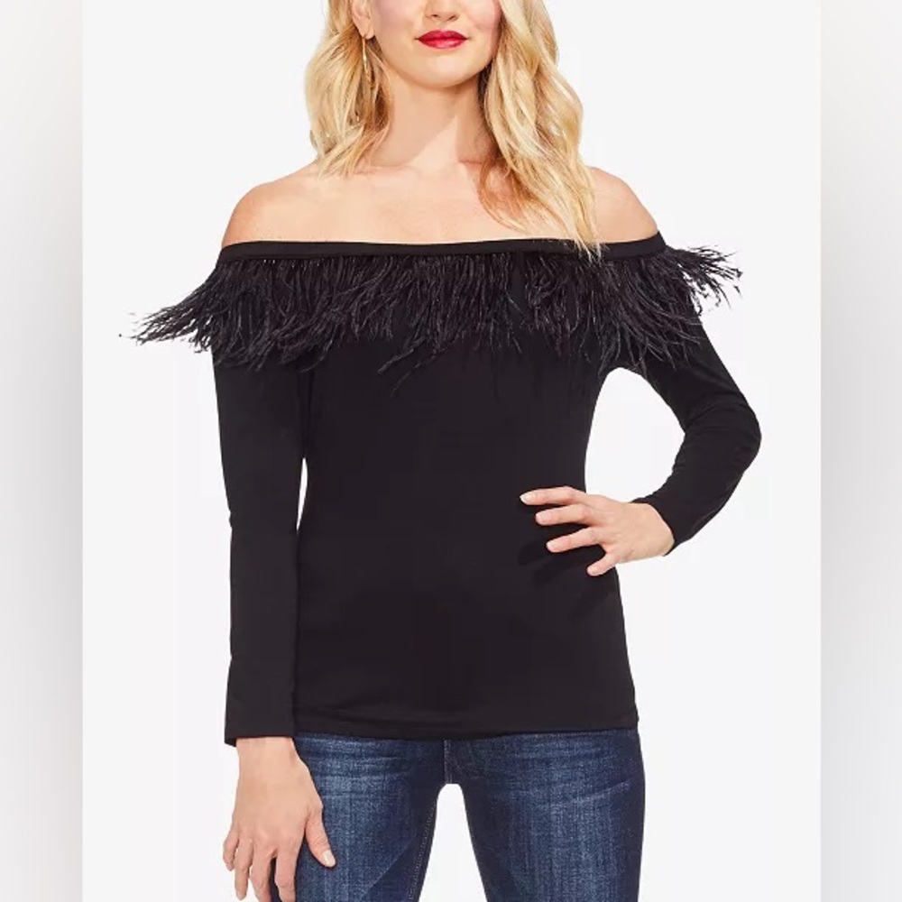 Off the shoulder ostrich feather top- Vince Camino